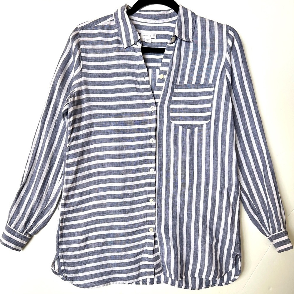 J. Jill 100% Linen Stripe Long sleeve Shirt.